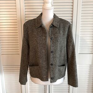 GAP Tweed Wool Blend Lined Blazer Women’s Black and Cream Fabric Crop Size 12